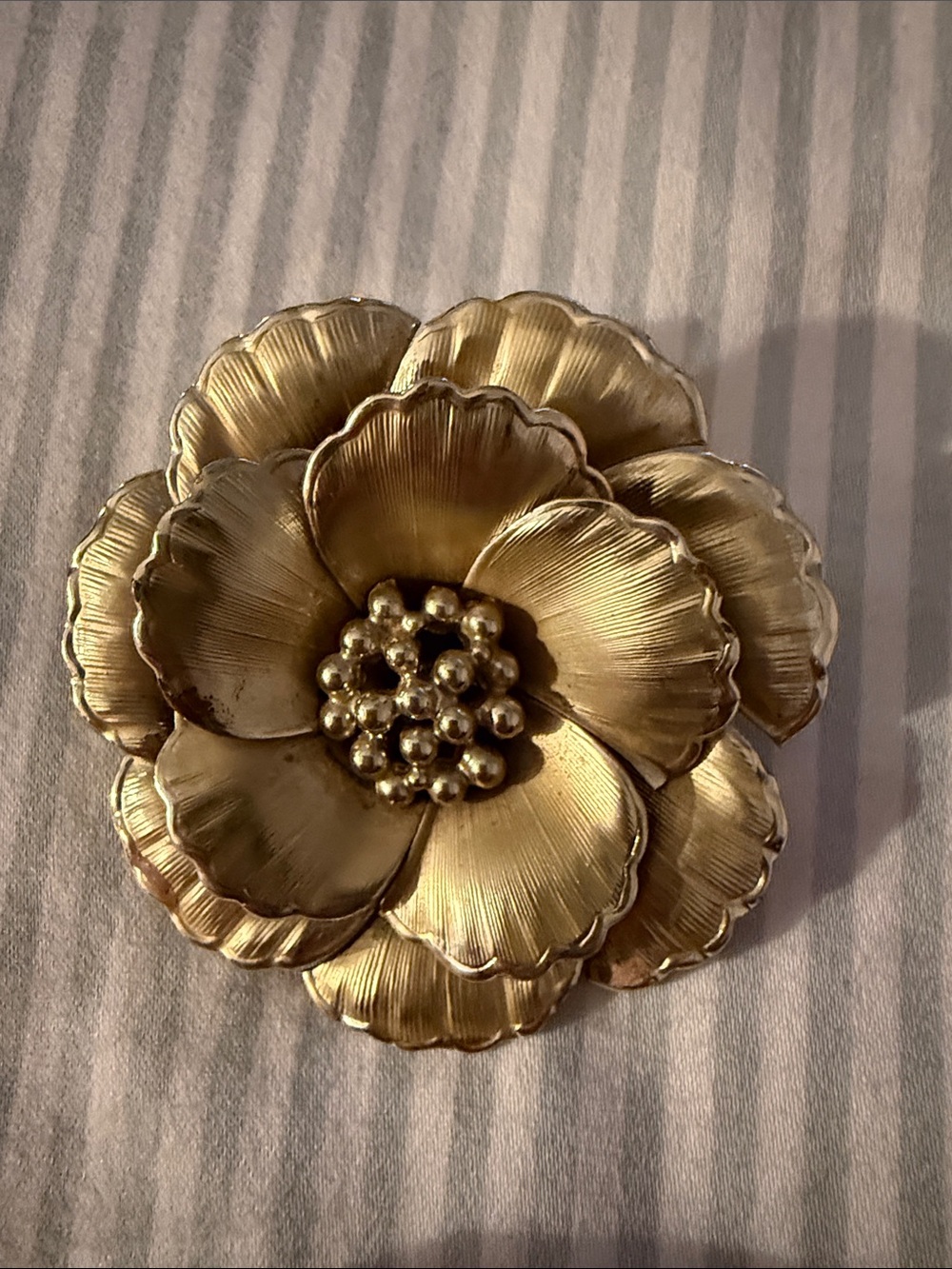 Lieba Brushed Gold Tone Floral 2 layer Statement Brooch 1960’s 2”